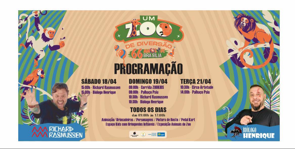 🐒 Zoológico de Brasília terá entrada gratuita e programação especial no aniversário da capital.