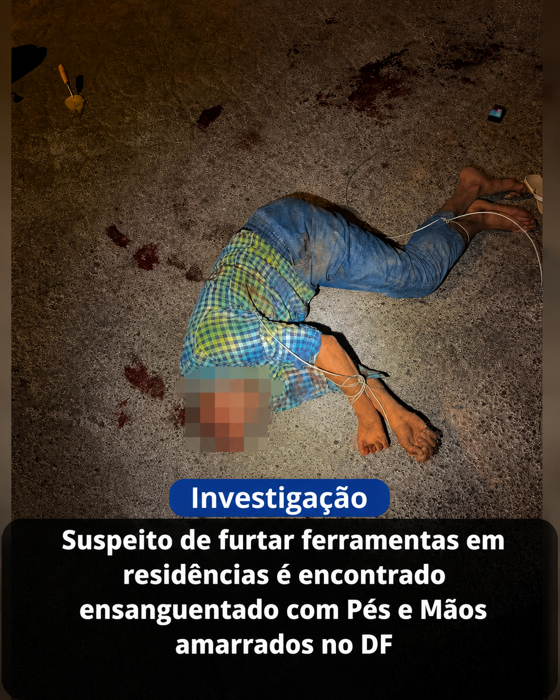 Suspeito de tentativa de furto é encontrado amarrado e ferido após ser contido por moradores no Sol Nascente
